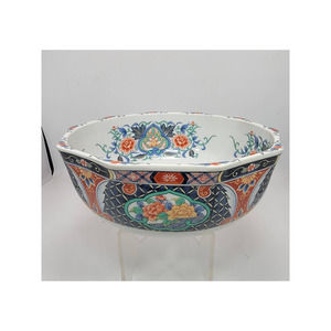 Japanese Imari Octagon Porcelain Bowl Floral & Foliate Pattern 9"